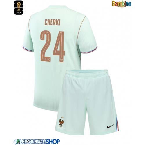 Maglie da calcio Francia Rayan Cherki #24 Seconda Maglia Bambino Mondiali 2026  Manica Corta + Pantaloni corti)